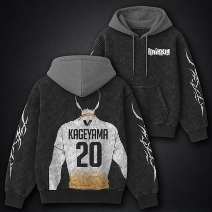 Haikyuu Minimal Black and Grey Washed Hoodie