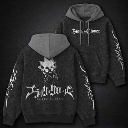 Black Clover Streetwear Black and Grey Washed Hoodie