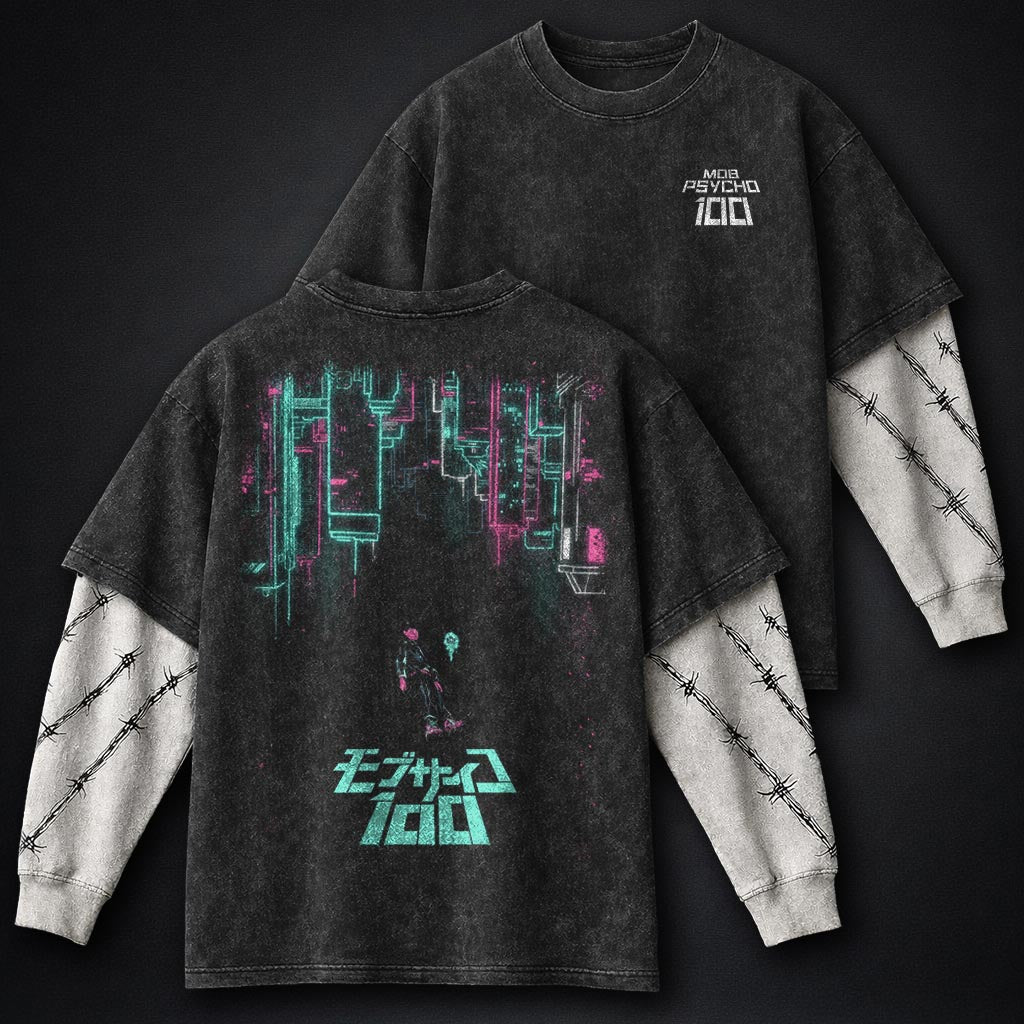 Mob Psycho 100 Essential Washed Double Sleeves T-Shirt