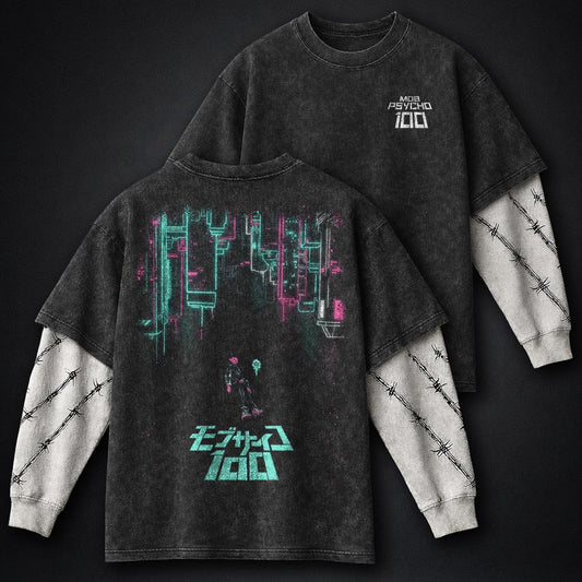 Mob Psycho 100 Essential Washed Double Sleeves T-Shirt