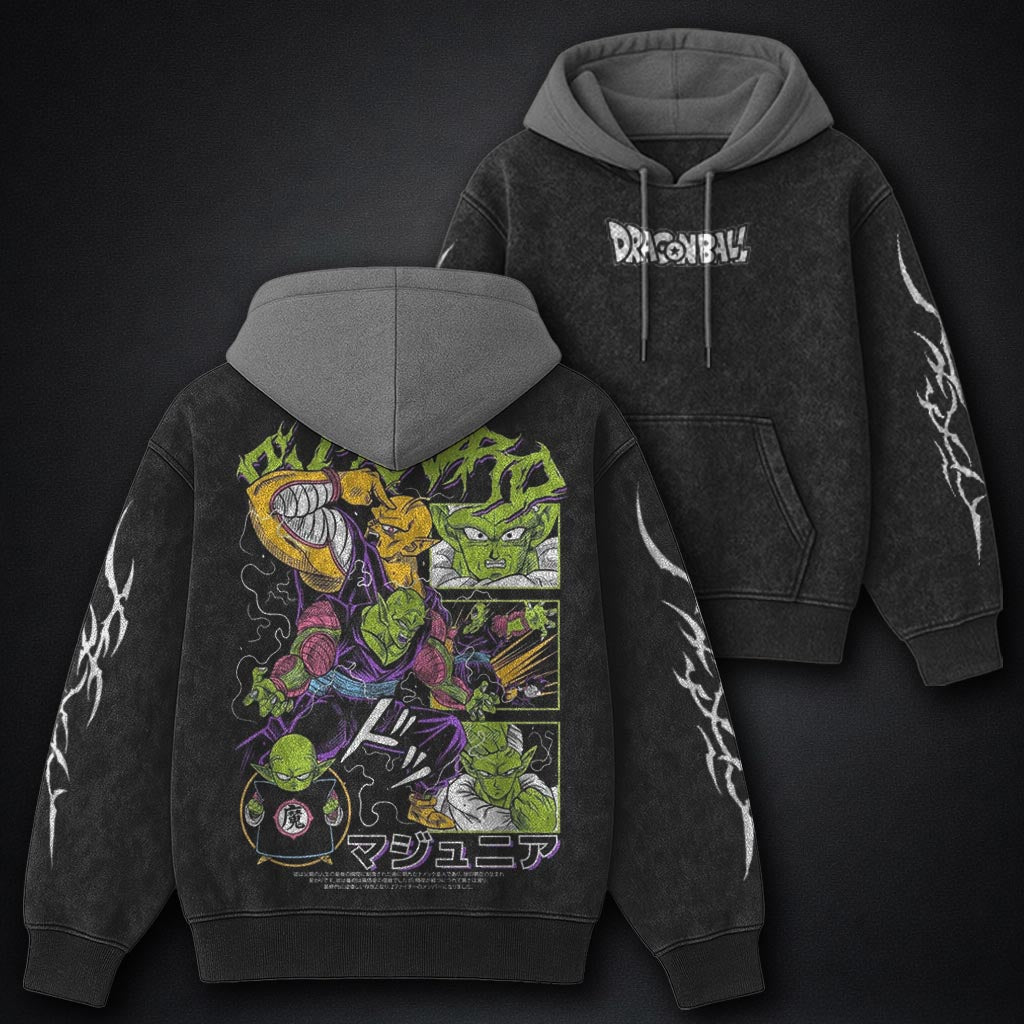 Dragon Ball Bold Black and Grey Washed Hoodie