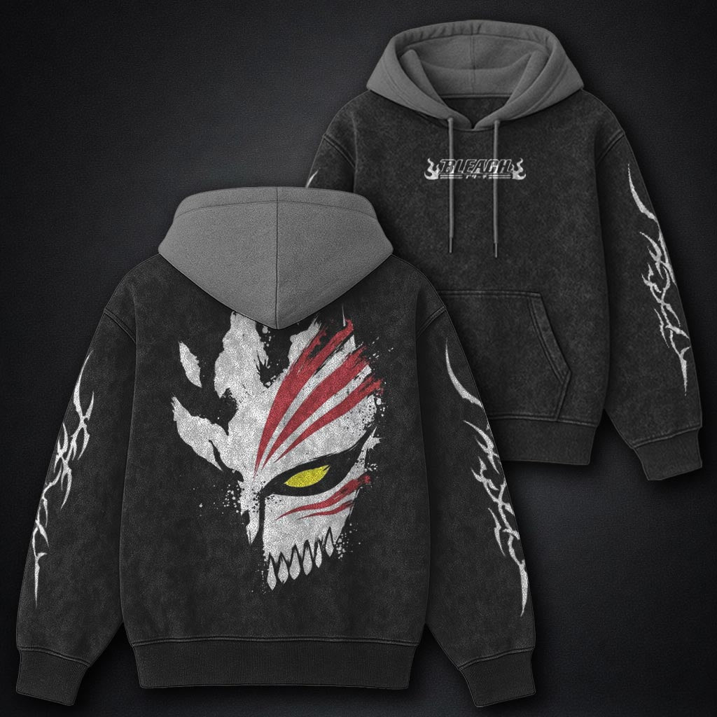 Bleach Graphic Black and Grey Washed Hoodie