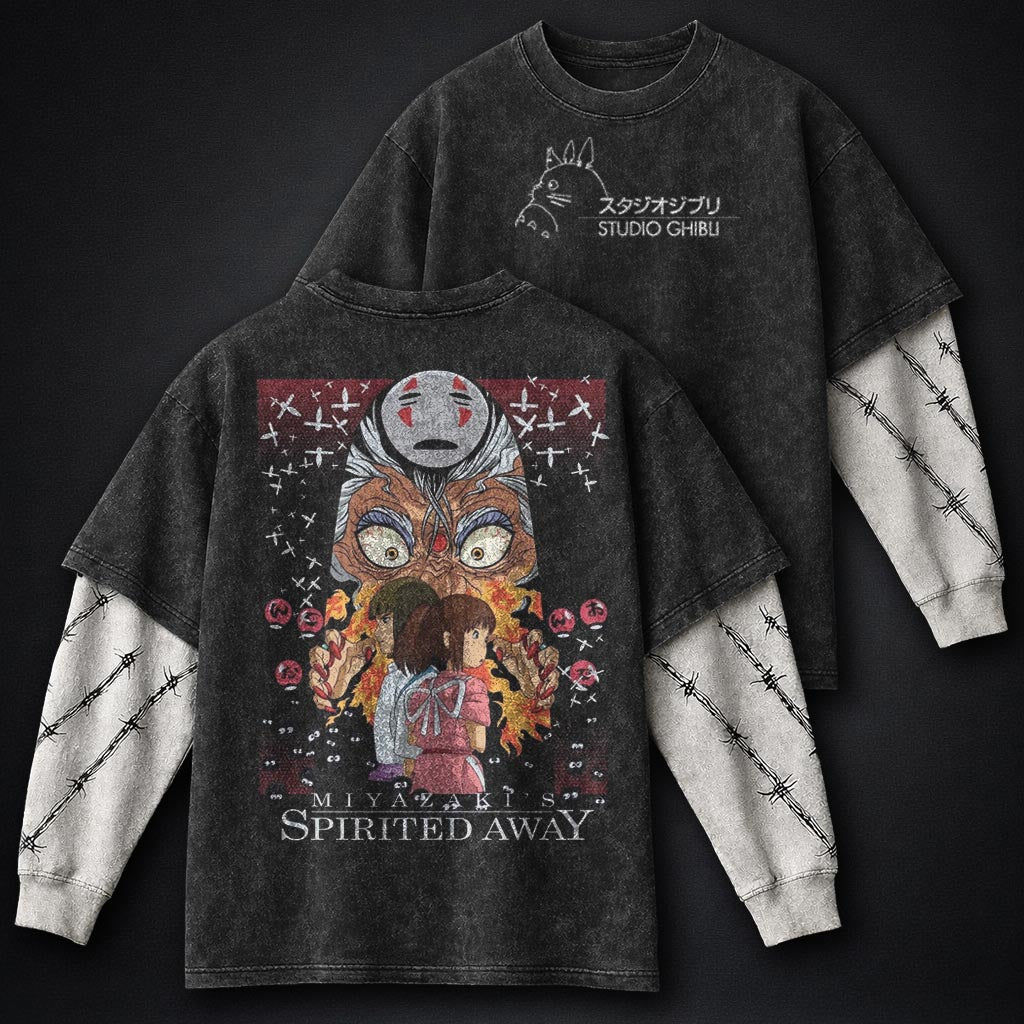 Ghibli Graphic Washed Double Sleeves T-Shirt