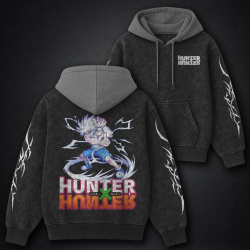 Hunter x Hunter Relaxed Black and Grey Washed Hoodie