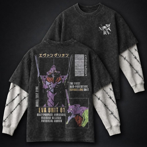 Neon Genesis Evangelion Clean Washed Double Sleeves T-Shirt