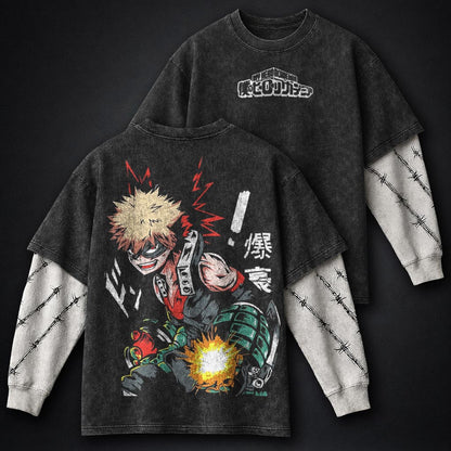 My Hero Academia Graphic Washed Double Sleeves T-Shirt