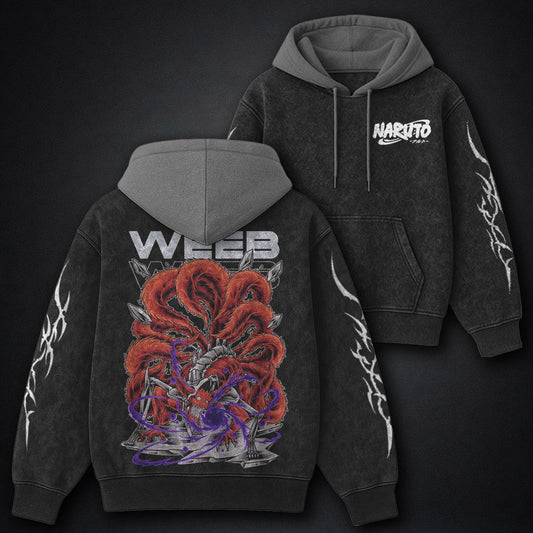 Naruto Cozy Black and Grey Washed Hoodie