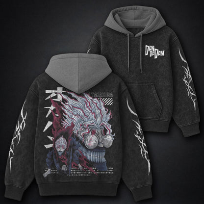 Dandadan Streetwear Black and Grey Washed Hoodie