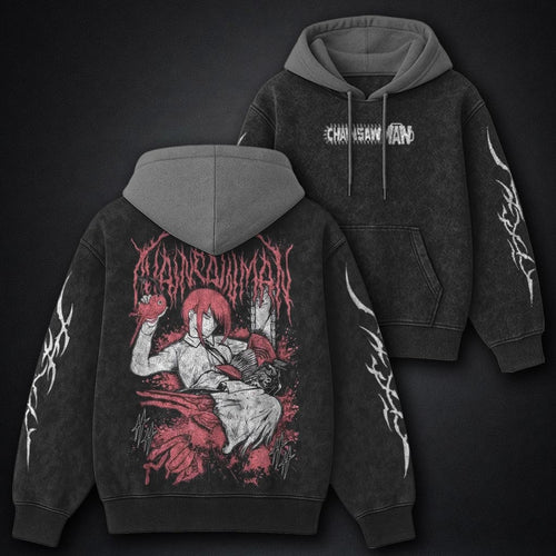 Chainsaw Man Bold Black and Grey Washed Hoodie