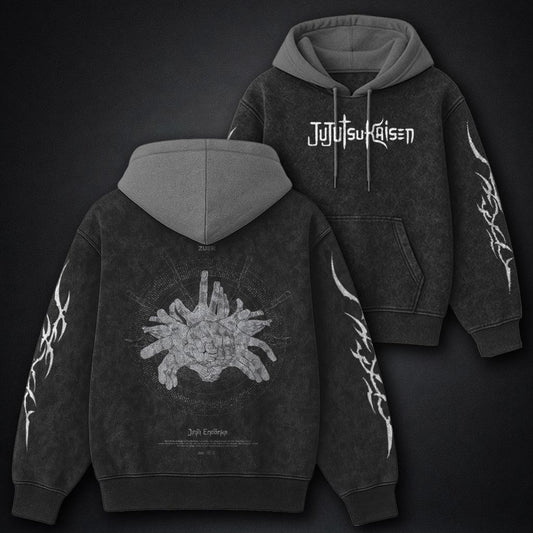 Jujutsu Kaisen Signature Black and Grey Washed Hoodie