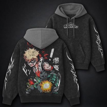 My Hero Academia Minimal Black and Grey Washed Hoodie