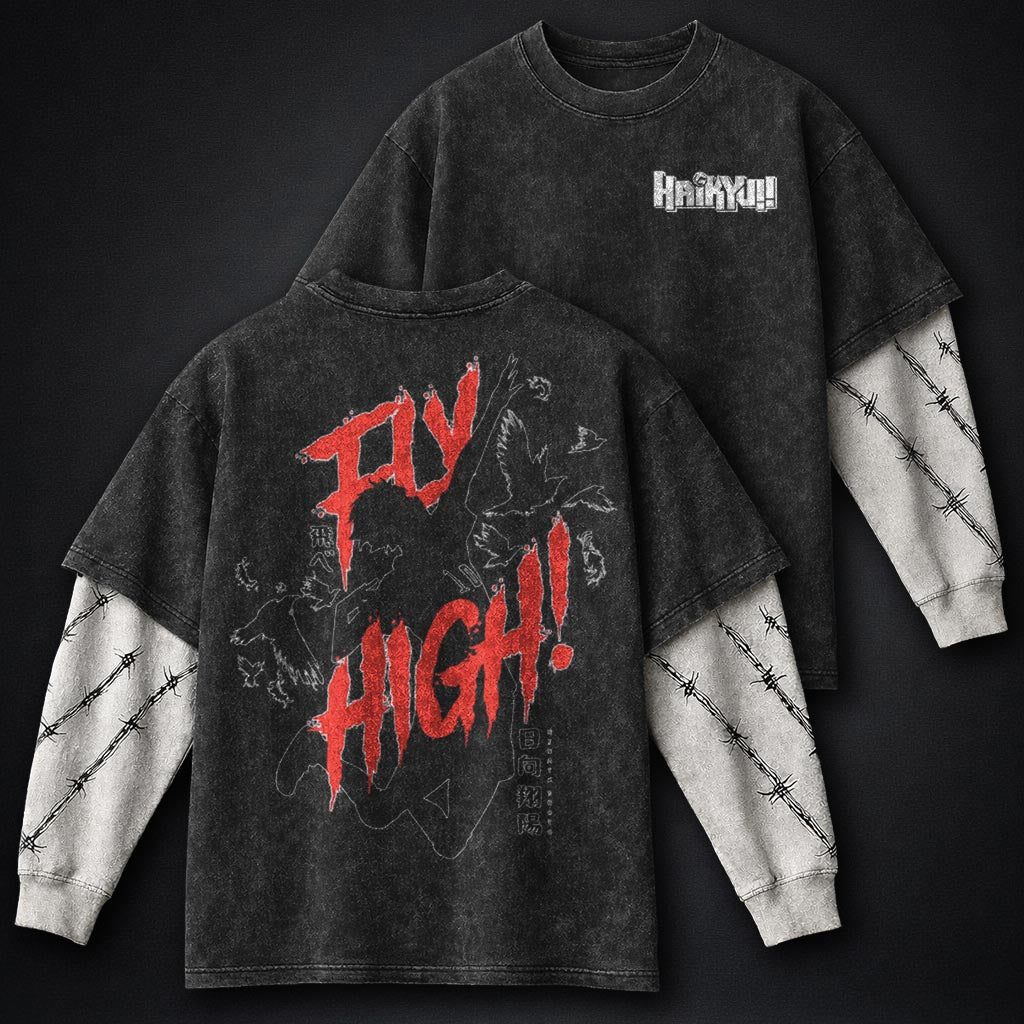 Haikyuu Streetwear Washed Double Sleeves T-Shirt