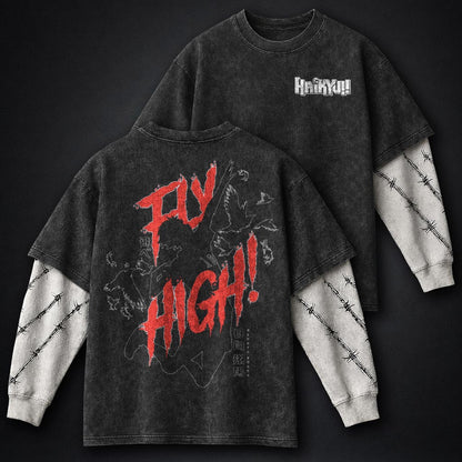 Haikyuu Streetwear Washed Double Sleeves T-Shirt