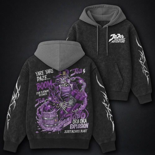 JoJo Streetwear Black and Grey Washed Hoodie