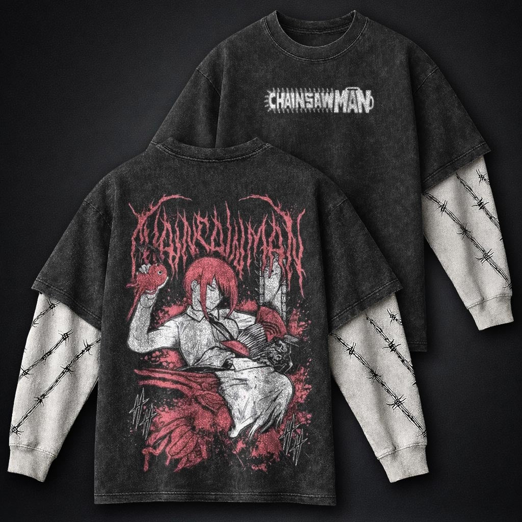 Chainsaw Man Bold Washed Double Sleeves T-Shirt