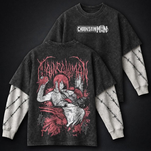Chainsaw Man Bold Washed Double Sleeves T-Shirt