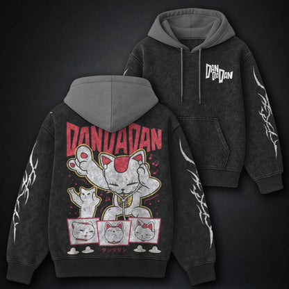 Dandadan Relaxed Black and Grey Washed Hoodie