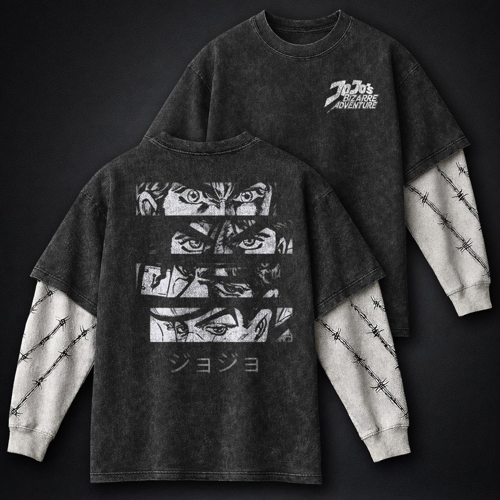 JoJo Streetwear Washed Double Sleeves T-Shirt