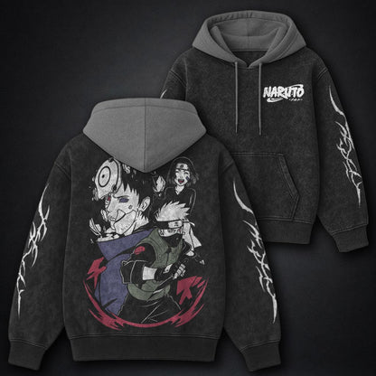 Naruto Luxe Black and Grey Washed Hoodie