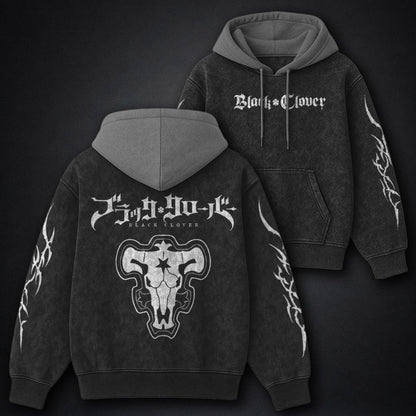 Black Clover Clean Black and Grey Washed Hoodie