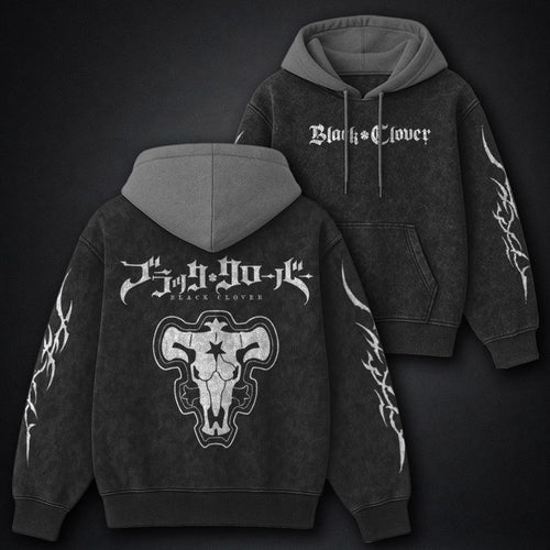 Black Clover Clean Black and Grey Washed Hoodie