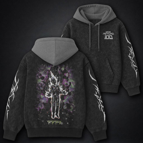 Mob Psycho 100 Streetwear Black and Grey Washed Hoodie