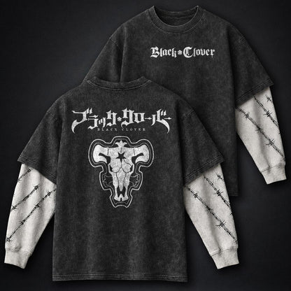 Black Clover Signature Washed Double Sleeves T-Shirt