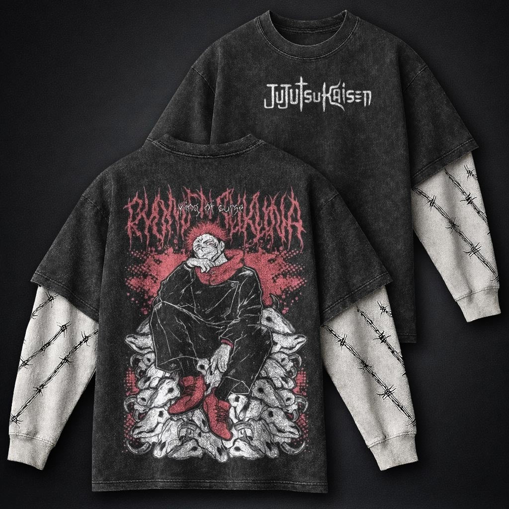 Jujutsu Kaisen Casual Washed Double Sleeves T-Shirt