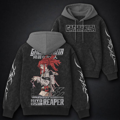Gachiakuta Cozy Black and Grey Washed Hoodie