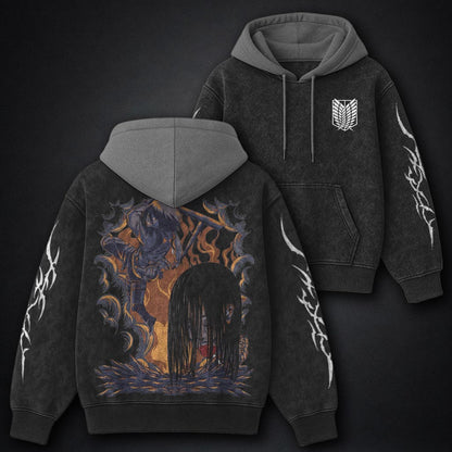 Attack on Titan Urban Black and Grey Washed Hoodie