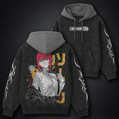 Chainsaw Man Clean Black and Grey Washed Hoodie