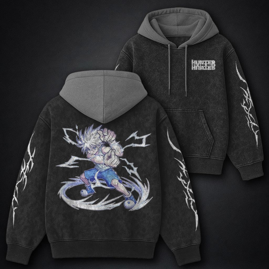 Hunter x Hunter Lightweight Black and Grey Washed Hoodie