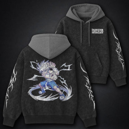 Hunter x Hunter Lightweight Black and Grey Washed Hoodie