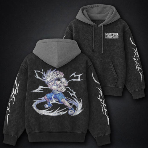 Hunter x Hunter Lightweight Black and Grey Washed Hoodie