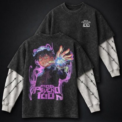 Mob Psycho 100 Minimal Washed Double Sleeves T-Shirt