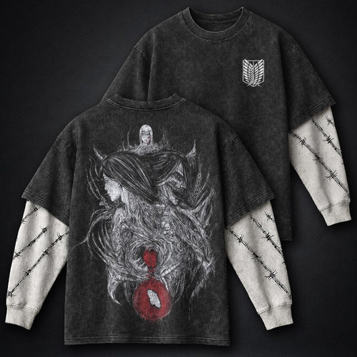 Attack on Titan Bold Washed Double Sleeves T-Shirt