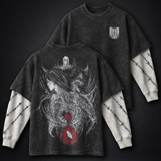 Attack on Titan Bold Washed Double Sleeves T-Shirt