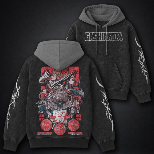 Gachiakuta Bold Black and Grey Washed Hoodie
