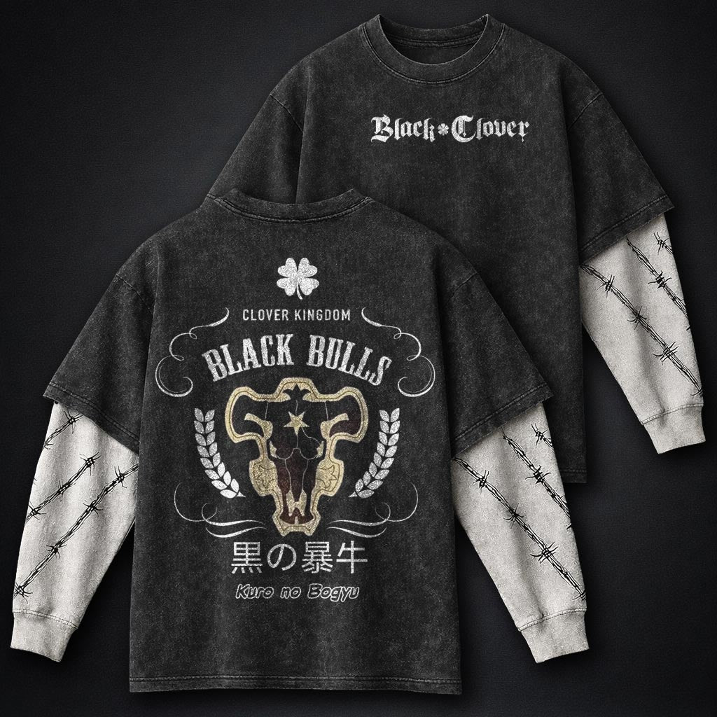 Black Clover Relaxed Washed Double Sleeves T-Shirt