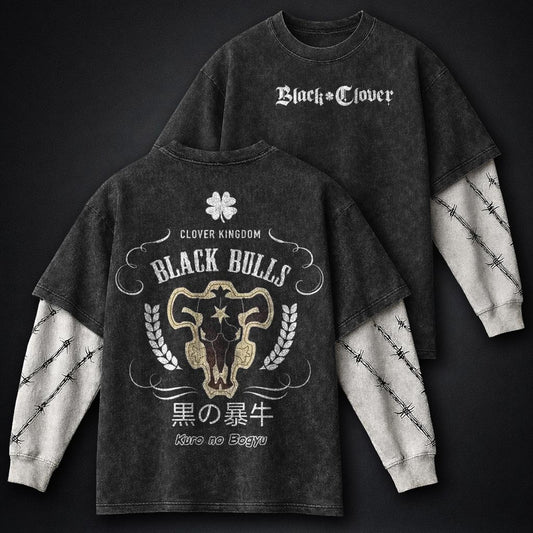 Black Clover Relaxed Washed Double Sleeves T-Shirt