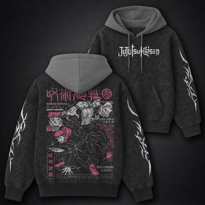 Jujutsu Kaisen Luxe Black and Grey Washed Hoodie