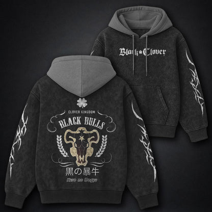 Black Clover Soft Black and Grey Washed Hoodie