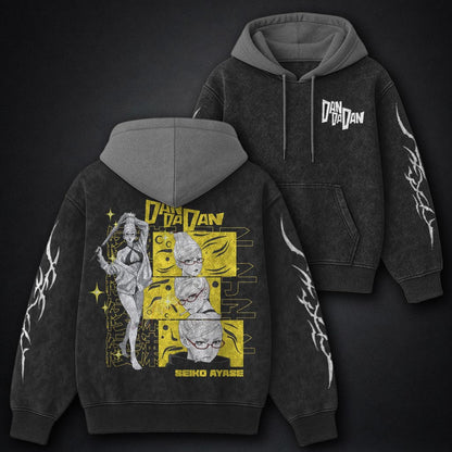 Dandadan Clean Black and Grey Washed Hoodie