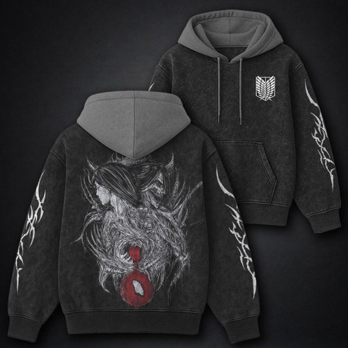 Attack on Titan Soft Black and Grey Washed Hoodie