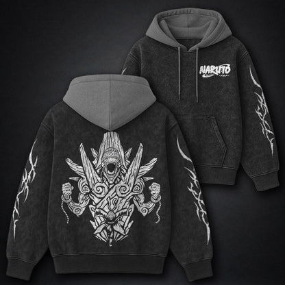 Naruto Streetwear Black and Grey Washed Hoodie