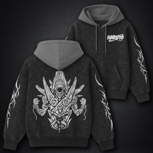 Naruto Streetwear Black and Grey Washed Hoodie