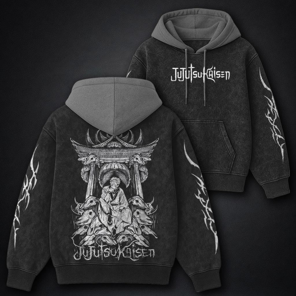Jujutsu Kaisen Soft Black and Grey Washed Hoodie
