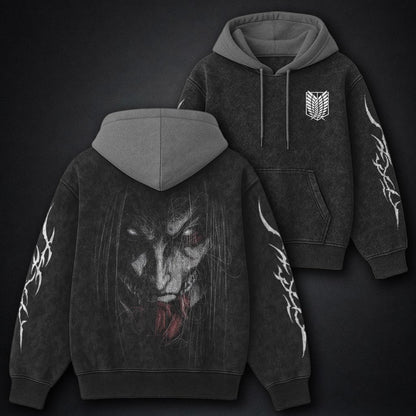 Attack on Titan Graphic Black and Grey Washed Hoodie