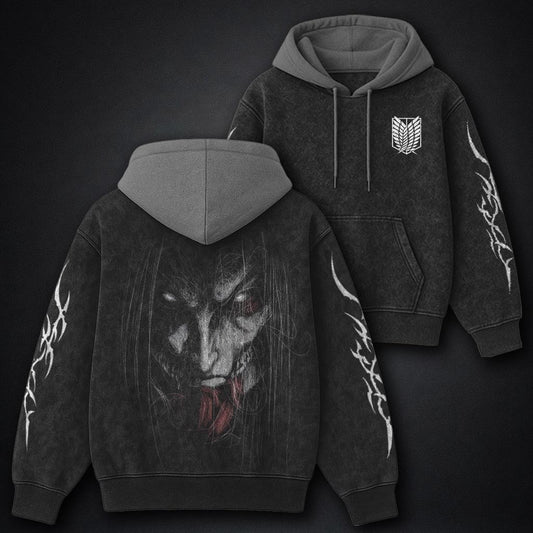 Attack on Titan Graphic Black and Grey Washed Hoodie