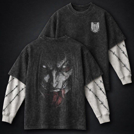 Attack on Titan Washed Washed Double Sleeves T-Shirt
